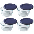 Pyrex 7202 1-Cup Glass Bowl & 7202-PC Dark Blue Lid (4-Pack) - Made in USA
