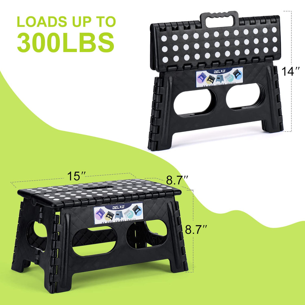 Delxo Folding Step Stool 9 Inch,300lbs Extra Wide Step Stool for Kids, Widen Black