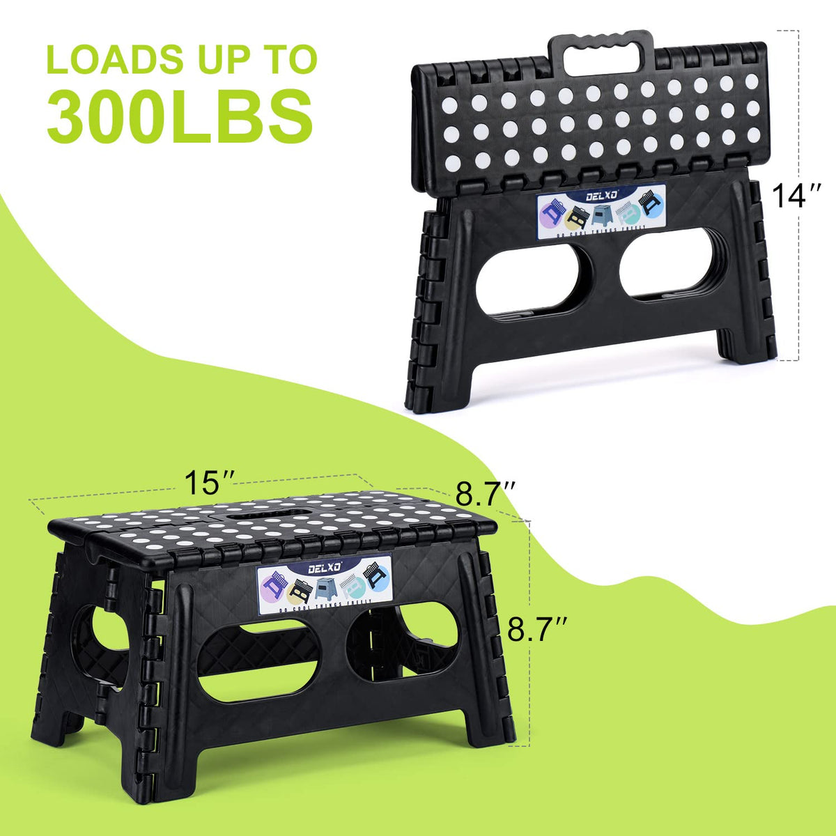 Delxo Folding Step Stool 9 Inch,300lbs Extra Wide Step Stool for Kids, Widen Black
