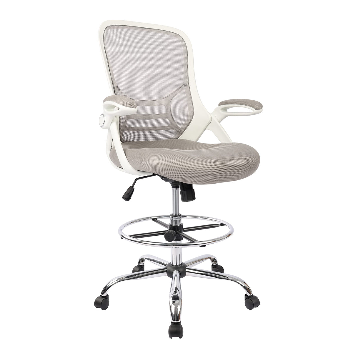 Hylone Drafting Chair, Tall Office Chair Standing Desk Stool with Adjustable Foot Ring, Flip-up Arms, Mesh High-back Drafting Table Chair,