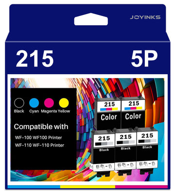 5-Pack 215 Ink Cartridges Remanufactured Replacement for WF-100 WF-110 EC-C110 Printer (3-Black 2-Tri-Color)