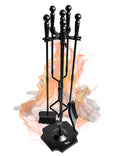 VODA Large 5 Pcs Fireplace Tools Set Black Fire Place Tools Indoor Outdoor Fire Place Poker Set with Stand, Including Fireplace Poker,Fireplace Tongs,Fireplace Shovel,Fireplace Brush and Sturdy Base