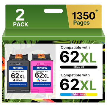 TECKKIN 62 Ink Cartridge Replacement for HP Ink 62 HP 62 62XL Works with Envy 5540 5549 5640 5660 7640 7645 OfficeJet Mobile 250 200 OfficeJet 5740 5741 8040 Printer (2 Pack)