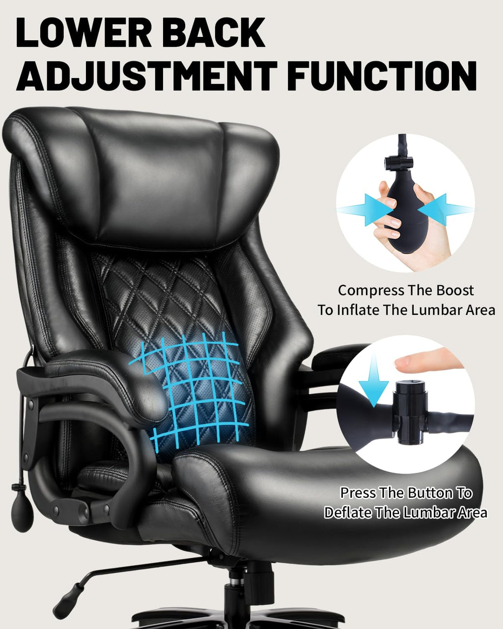 800lbs Executive Chairs, Executive Office Chairs for Big and Tall with Adjustable Lumbar Support, Office Chair for Heavy People, Leather Desk