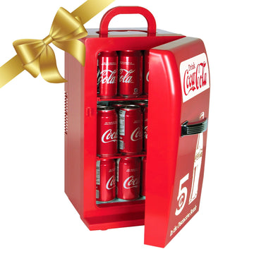 Coca Cola Mini Fridge - 18 Can Refrigerator for Bedroom Office, Portable Table Top Beverage Cooler, 12V 110V Refrigerador For Drink, Soda, Wine, Use In Car, Dorm, Outdoor, Patio