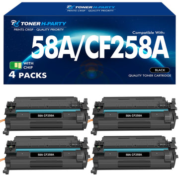 CF258A 58A Toner Cartridge Black M428fdw M404n 58X CF258X with Chip 4 Pack | Replacement for HP 58A CF258A 58X CF258X for HP LaserJet Pro MFP M428fdn M428dw Pro M404n M404dn M404dw M404 Printer Ink