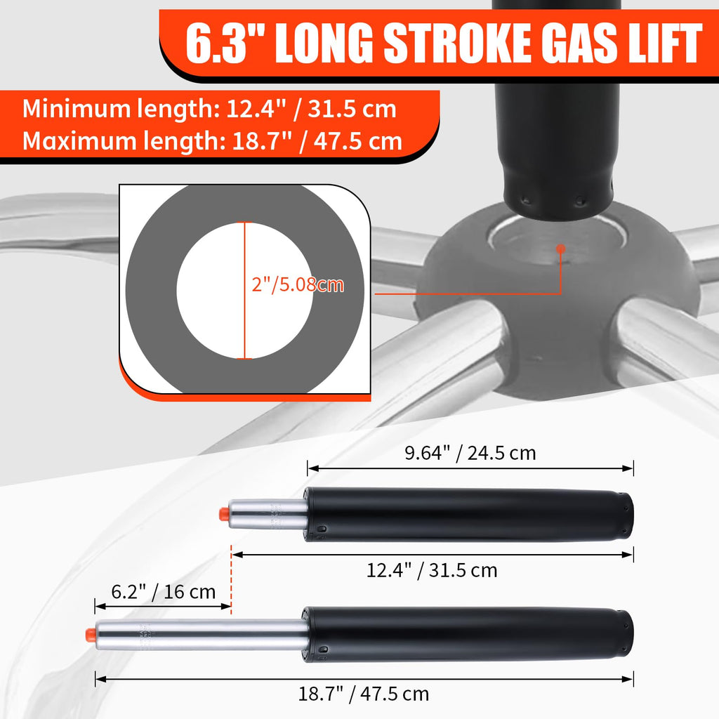 Flkqc Universal Office Chair Gas Lift Cylinder Replacement, 6.3" Long Stroke Gas Lift, Heavy Duty Gas Lift Hydraulic/pneumatic Piston for