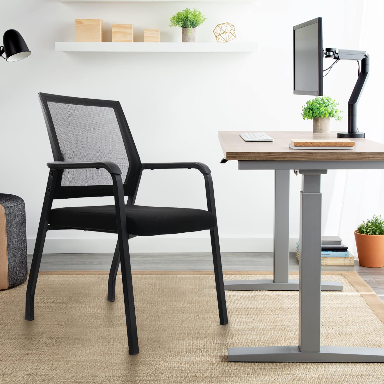 Klasika Desk Chair No Wheels, Arm Chair with Ergonomic Lumbar Support and Thickened Seats Cushion, Waiting Room Chairs for Office School Church