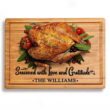 Personalized Turkey Platter for Thanksgiving - Custom Serving Carving Board with Juice Groove - Engraved Wooden Thanksgiving Essentials Gift for Couple