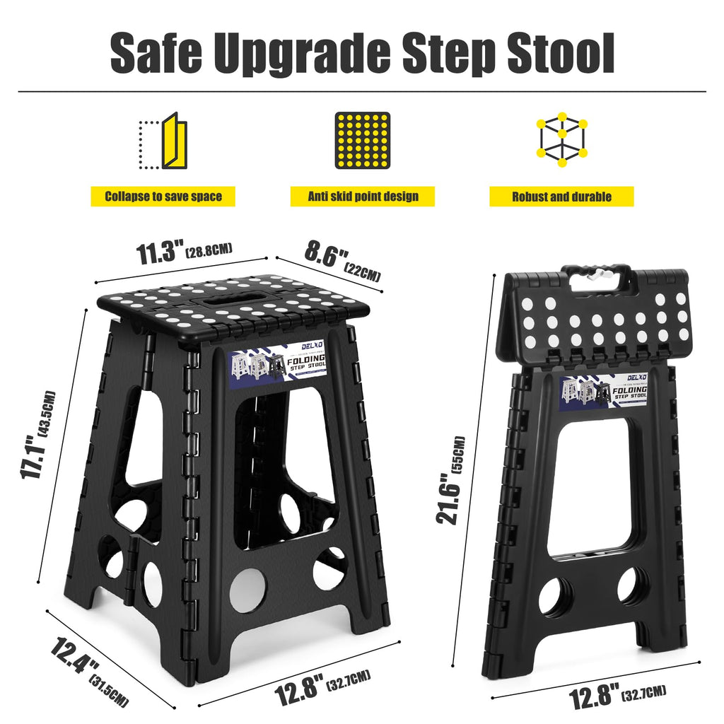 Delxo 17.5 Inch Folding Step Stool,foldable Stool for Adults with Safety Lock,portable Collapsible Plastic Step Stool,non Slip Folding Stools