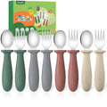 8 Pieces Toddler Utensils Set - Kids Silverware Set with Silicone Handle Children Safe 18/8 Stainless Steel Forks and Spoons Anti-Choke Design Food Grade Dishwasher Safe