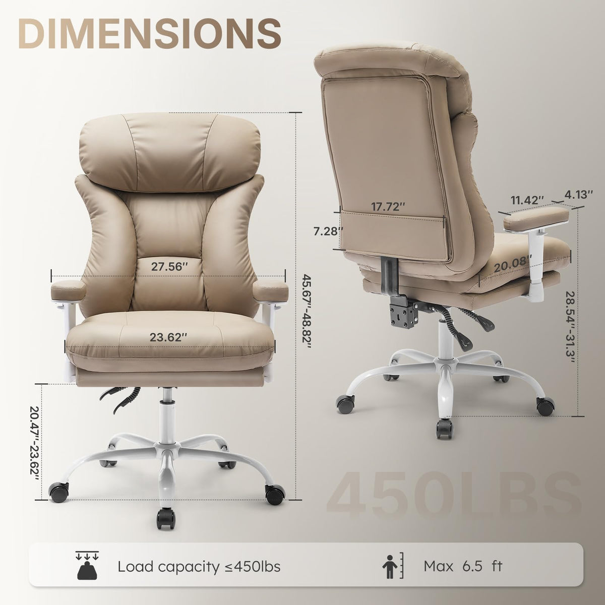 Big and Tall Office Chair 650lbs,heavy Duty Office Chairs with Dual Rubber Wheels,extra Wide Desk Chair,adjustable Ergonomic Lumbar