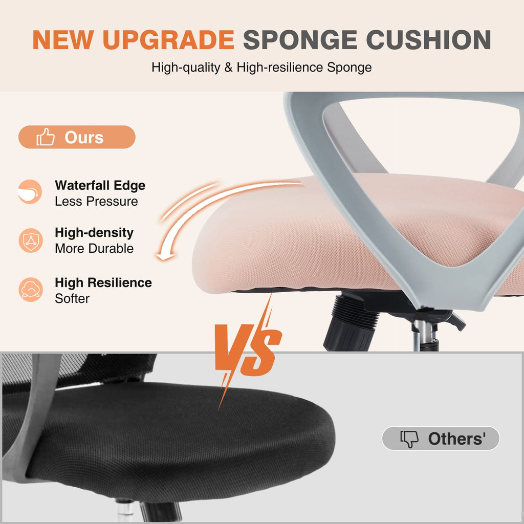 Sweetcrispy Home Office Chair, Mesh Office Chair, Lumbar Support, 18.5"D&Fixed Arm-Plus, Pink