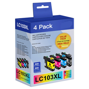 LC103XL LC101 Ink Cartridges, 4-Pack, MFC-J870DW Compatible | LC103XL/LC101 ink cartridges, 4-pack with 1BK, 1C, 1M and 1Y; up to 600 pages each, stable recognition and ink-level display.