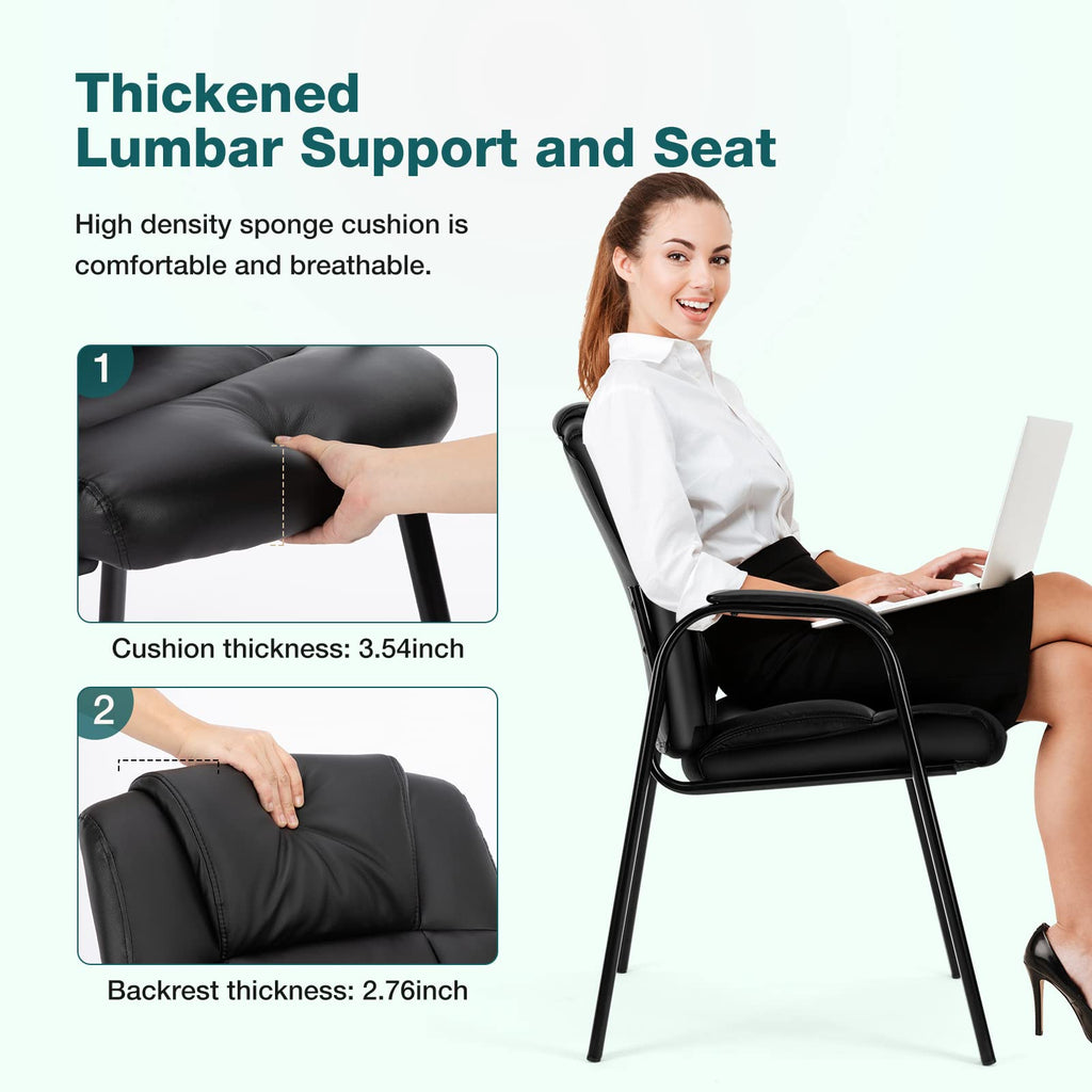 Olixis Waiting Room Chairs Set of 2, Leather Office Desk Reception Guest Stationary Side Chair with Padded Arms for Home Conference Lobby Area