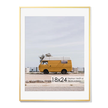 Fun Memories 18x24 Aluminum Poster Frame, 18 x 24 inch Metal Picture Frames with Real Glass Front, Displays 16x20 Photos with Mat or 18x24 Images without Mat - Gold - Set of 1