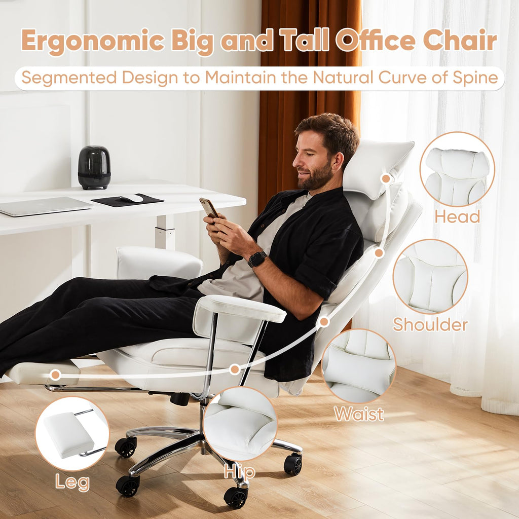Sweetcrispy Executive Home Office Chair, Ergonomic Desk Chair, big tall, White