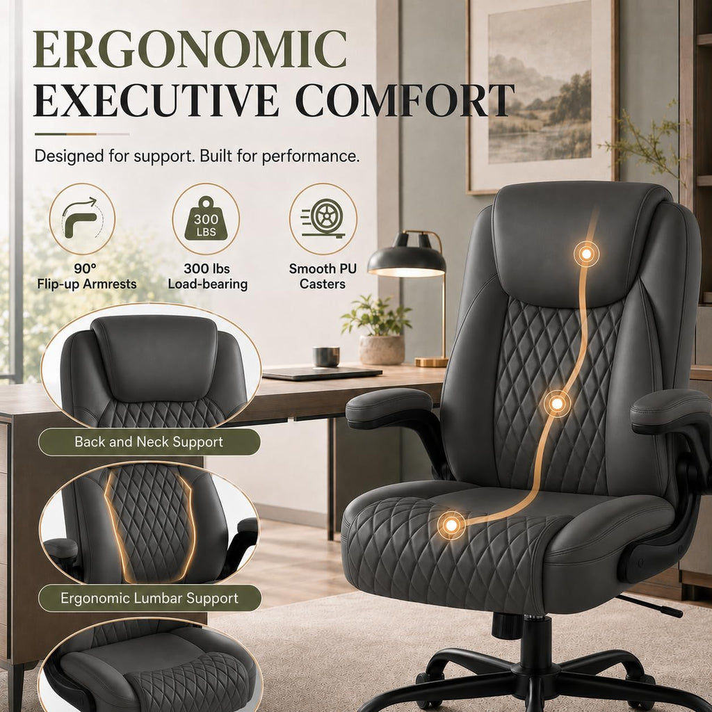 Gtplayer Office Executive Chair with Flip-up Arms, Gray, Small, Grey