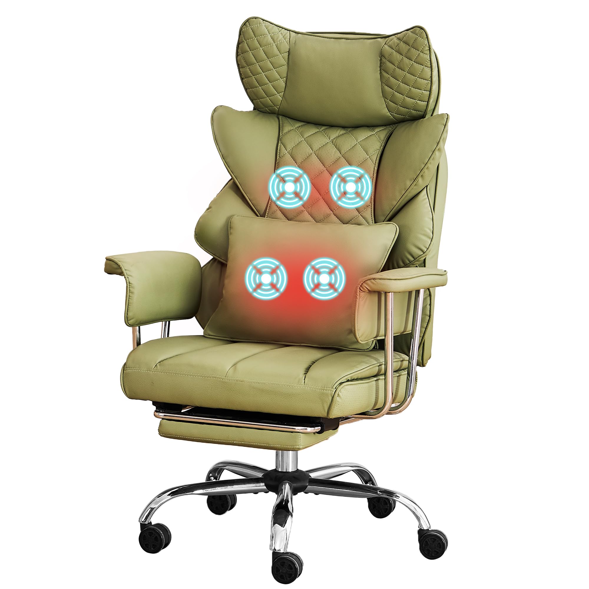 Dyhome 500 Lbs Kneading Massage Office Chair with Foot Rest Reclining Green