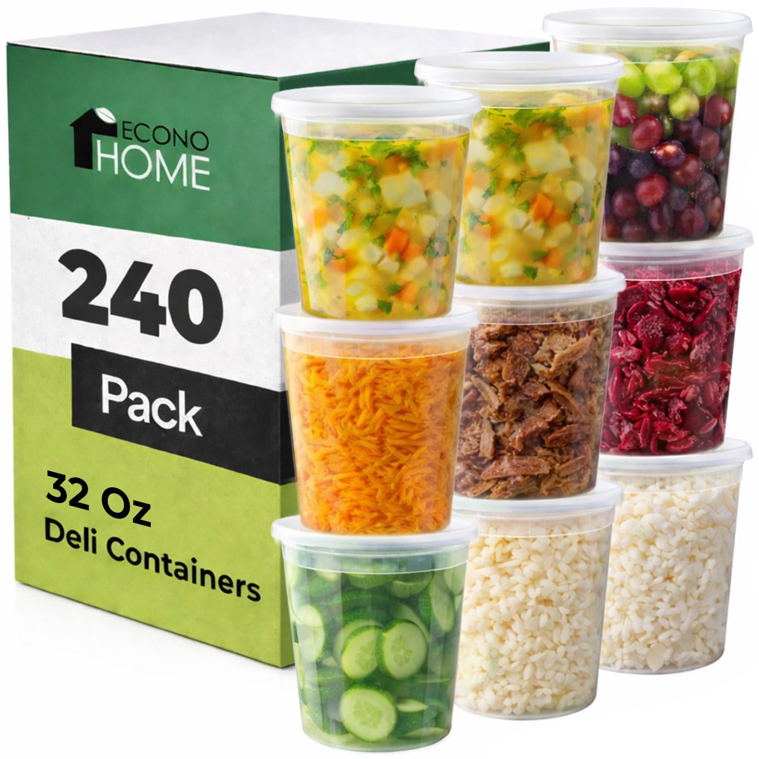 EconoHome Clear Deli Containers with Lids - 240-Pack, 32oz Plastic Containers with Lids for Food Storage, Meal Prep, Leftover, Restaurant Business, Takeout - Fridge, Microwave & Freezer-Safe