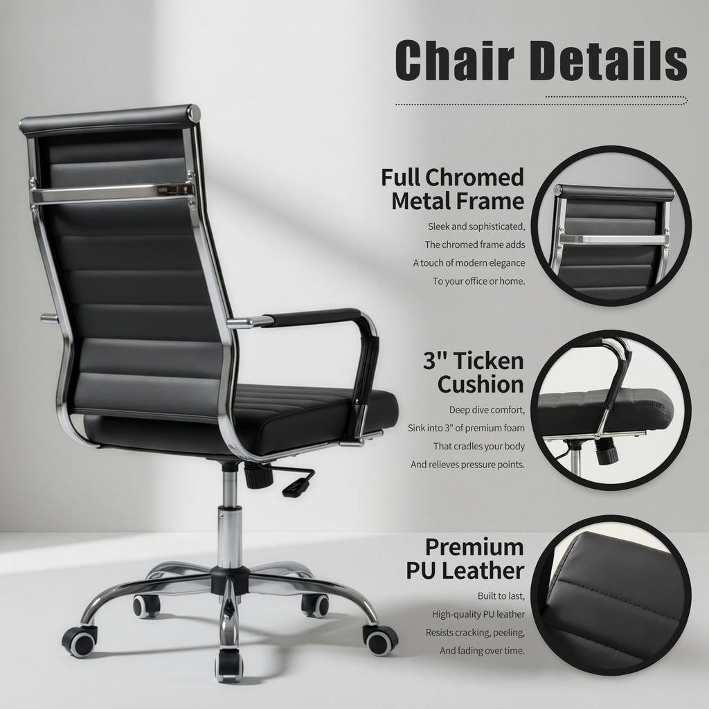 Okeysen Office Desk Chair, Ergonomic Leather Modern Conference Room Chairs, Executive Ribbed Adjustable Swivel Rolling Chair for Home Office.