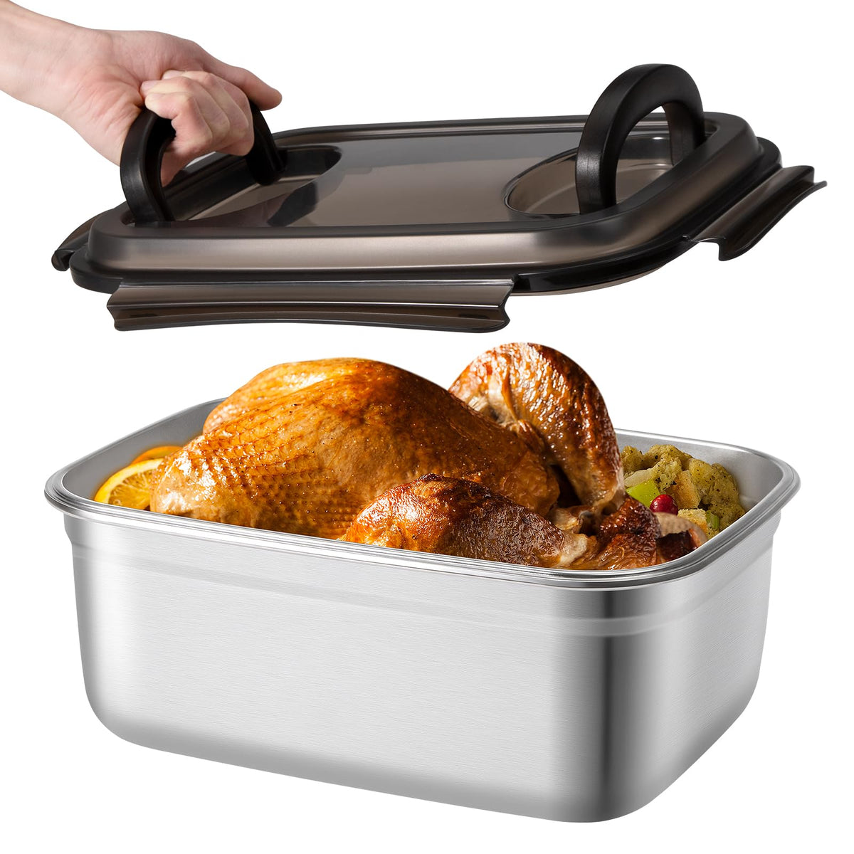 QCQHDU Stainless Steel Food Storage Containers, 7500 ML/ 254 oz / 32 Cup Large Food Storage Meal Prep Containers with Airtight Lids for Roasting Turkey, Chicken, Baking Casserole, Fruits, Party