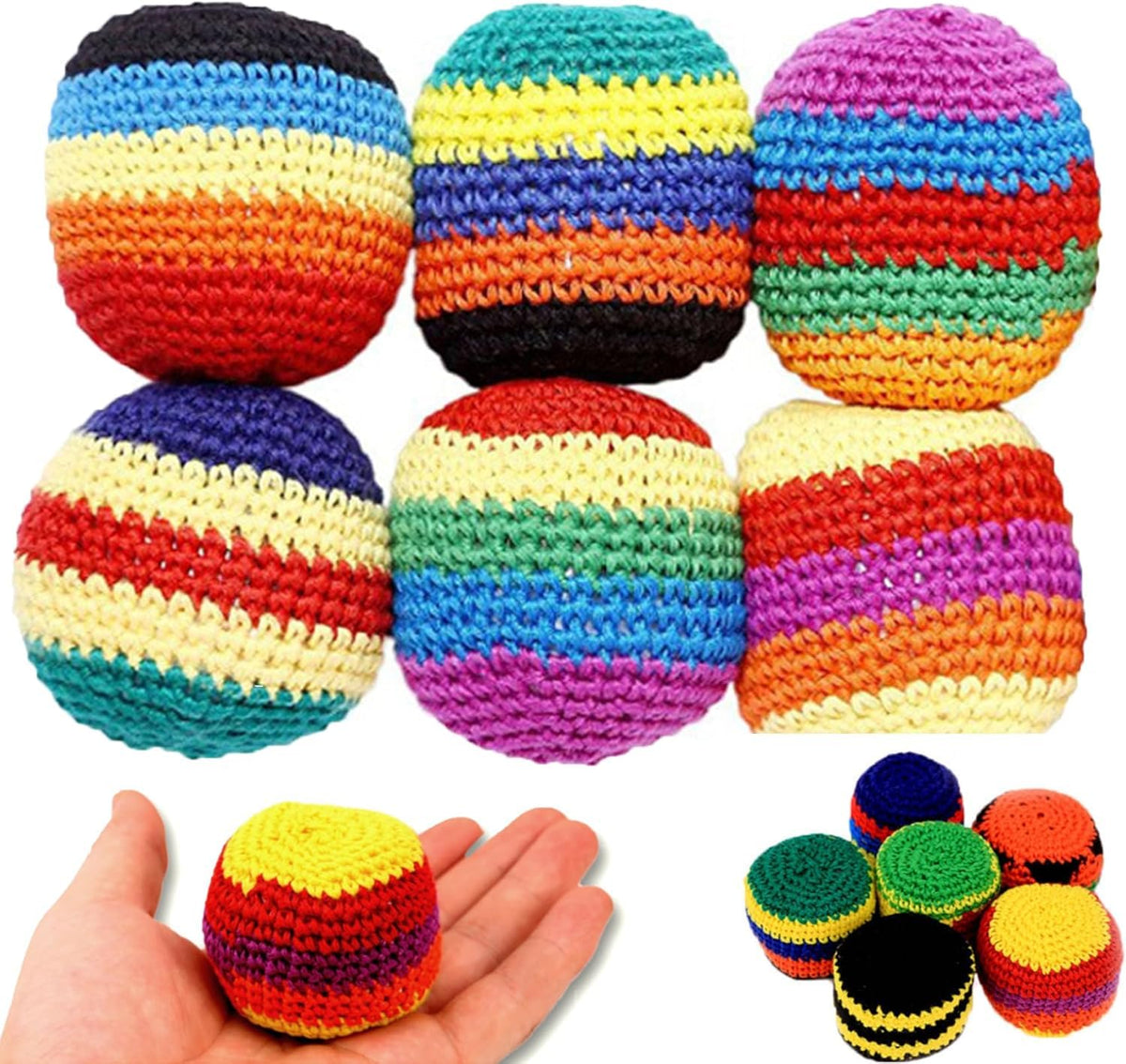 Footbags Set of 6, Stitched Footbags, Multicolor, Sand Fill, for Kids and Beginners, Ages 3 and Up (0515a)