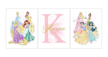 Pixie Paper Personalized Princess Name and Initial Set of 3 Unframed Prints