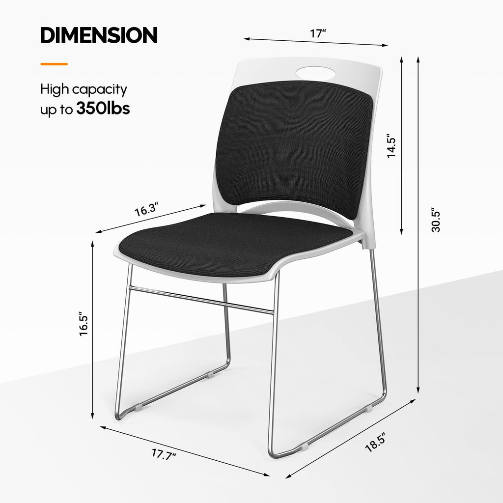Vingli Stackable Plastic Mesh Padded Chairs for Office Set of 4, Black, 4 Pack