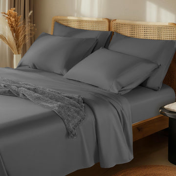 LBRO2M 100% Egyptian Cotton Sheets 16" Deep Pocket 1000TC, 6Pcs Queen