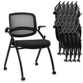 Clatina Stackable & Foldable Conference Chair with Wheels, Ergonomic Mesh Back, 300lbs Capacity, Breathable Padded Seat, Adjustable Armrests,