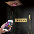Thermostatic Shower System Gold, 40 * 40Cm Led Waterfall Rainfall Mist Shower Head with Handheld Shower, Bathroom Shower Faucet Set, Brass Shower Valve,Phone Control