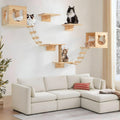 PETKABOO Cat Wall Shelves and Perches, Pine Wooden Cat Wall Furniture Climbing Shelves with Climber, Condo, Scratching Post, Ladder & Platform