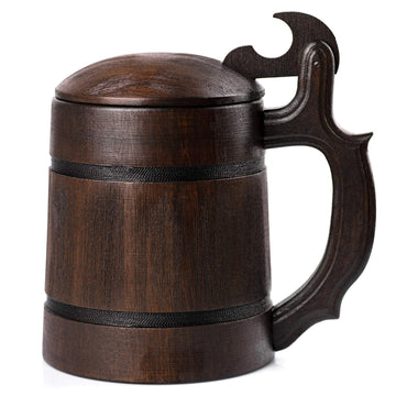 STAR MUGS Wooden Beer Mug with Lid, 22 oz, Hunter Beer Stein, Pirate, Medieval, Fantasy, Plain Beer Tankard, DnD Mug