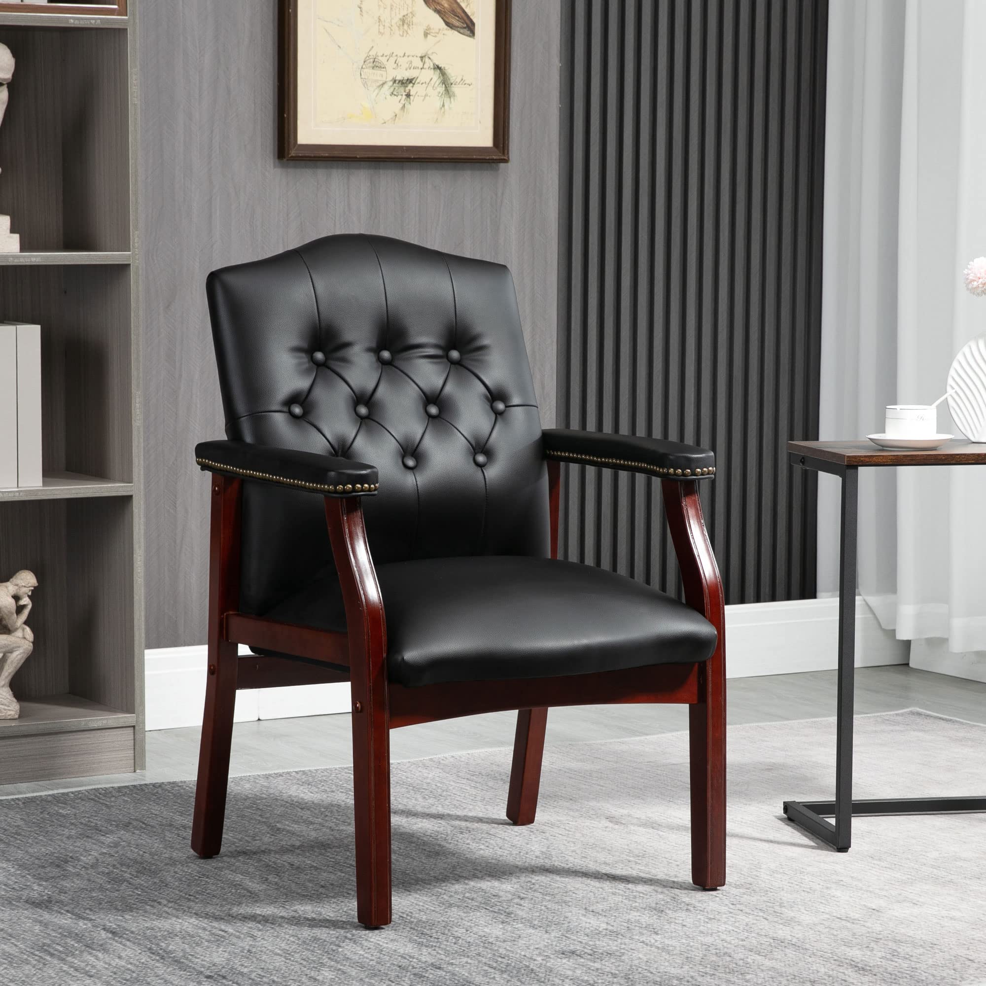 Black Leather Office Chairs Set of 6, High Back Ergonomic Executive Guest Chairs for Reception, Multi-scene Use (waiting Room, Meeting,