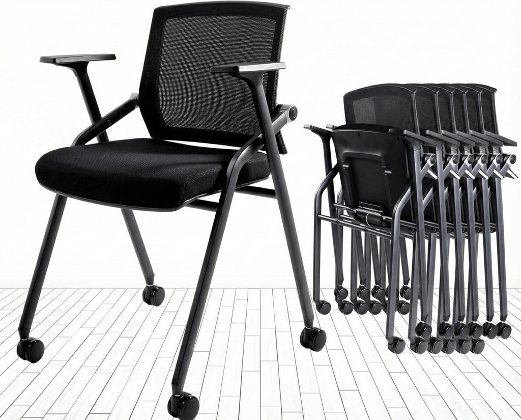 Blaneduo, 10 Pack Stackable Conference Room Chairs with Paddle Folding Office Chair Foldable Desk Chair Mesh Back and Arms for Conference