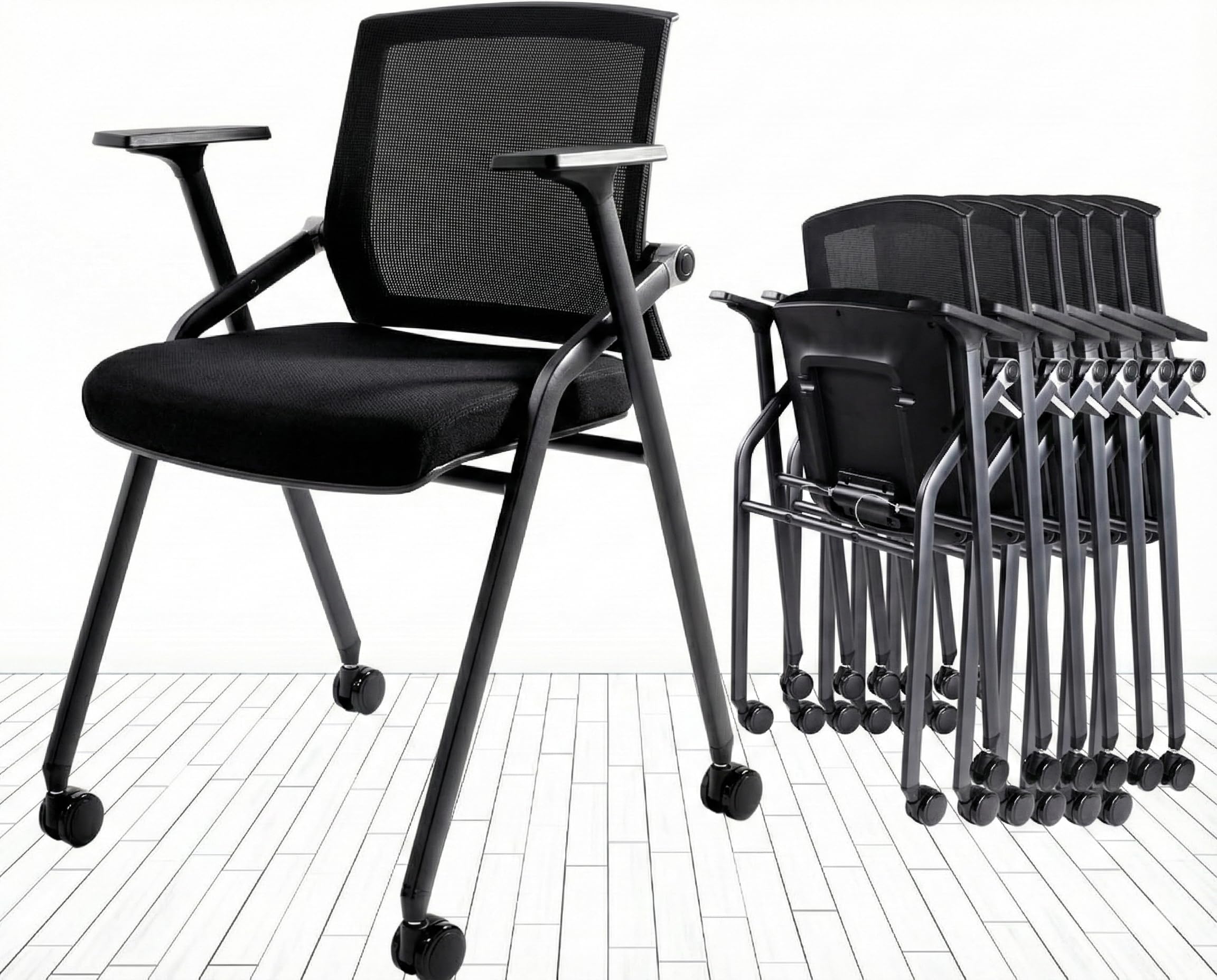 Blaneduo, 10 Pack Stackable Conference Room Chairs with Paddle Folding Office Chair Foldable Desk Chair Mesh Back and Arms for Conference