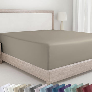 California Design Den 100% Cotton Sateen Queen Size Fitted Sheets, Taupe