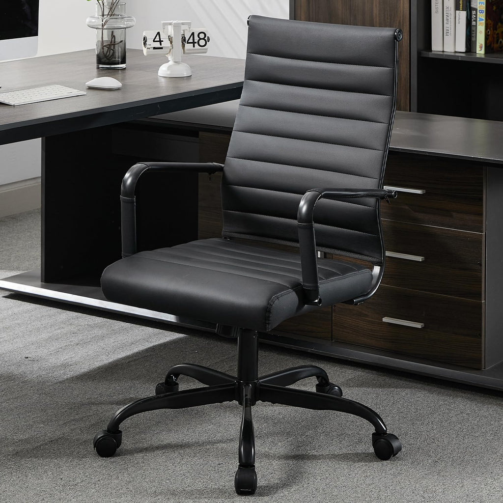 Seanail Office Desk Chair Leather, Conference Room Chairs with Wheels, Modern Executive Computer Guest Chairs with Arms., Matte Black