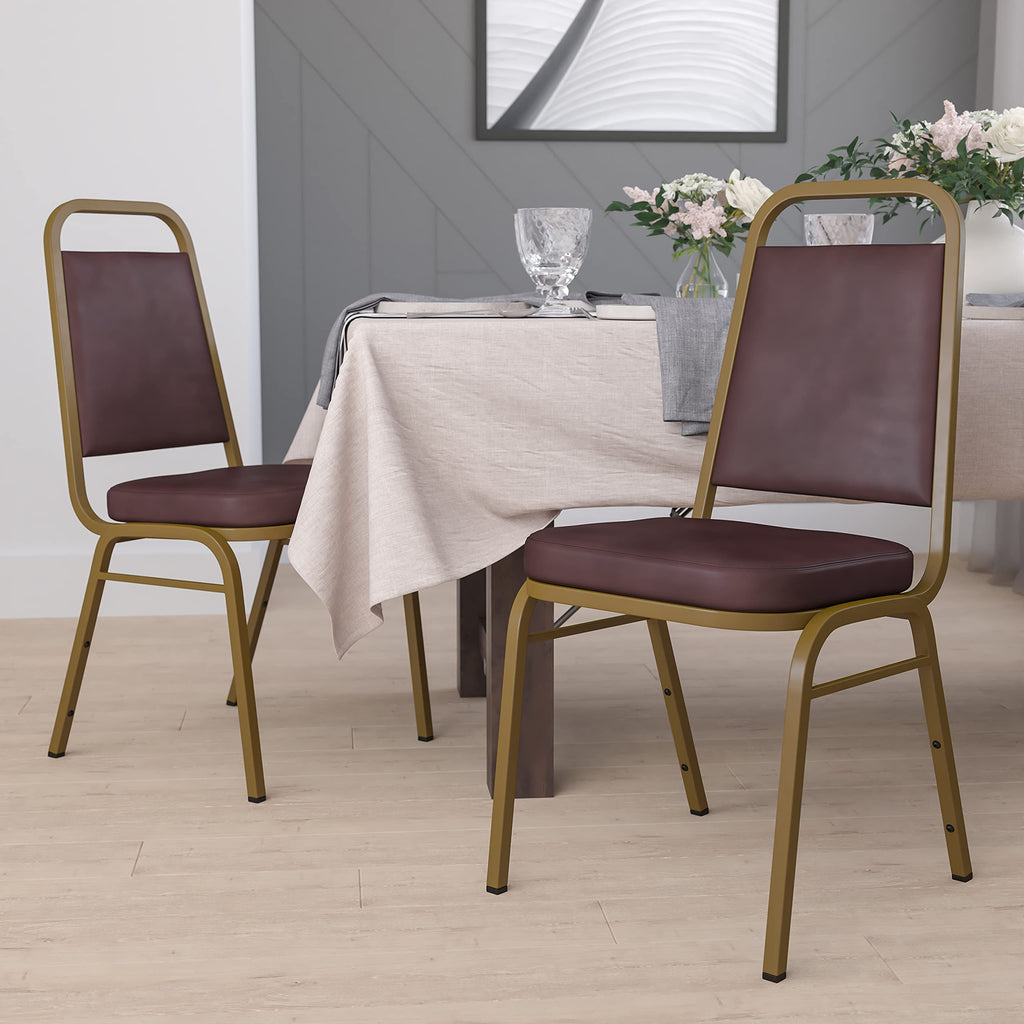 Flash Furniture Hercules Vinyl Banquet Chair, Brown, 4-pack, Set of 4, Brown Vinyl/gold Frame