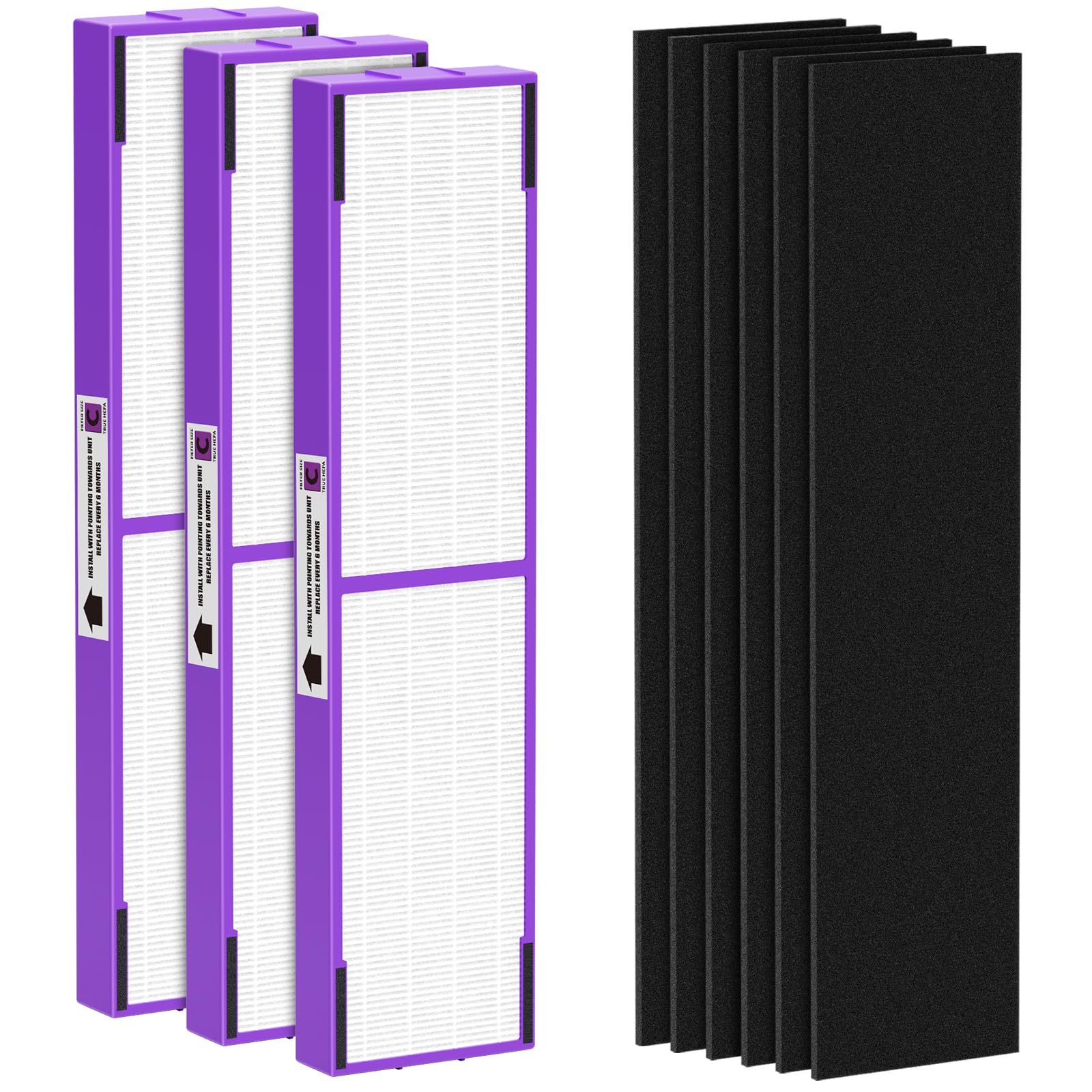 FLT5250PT True HEPA Replacement Filter C Pet, Compatible with Germ-Guardian AC5250PT, AC5000E, AC5300B, AC5350W, AC5350B, CDAP5500 Air Purifiers, 3 HEPA Filter and 6 Pre-Filters
