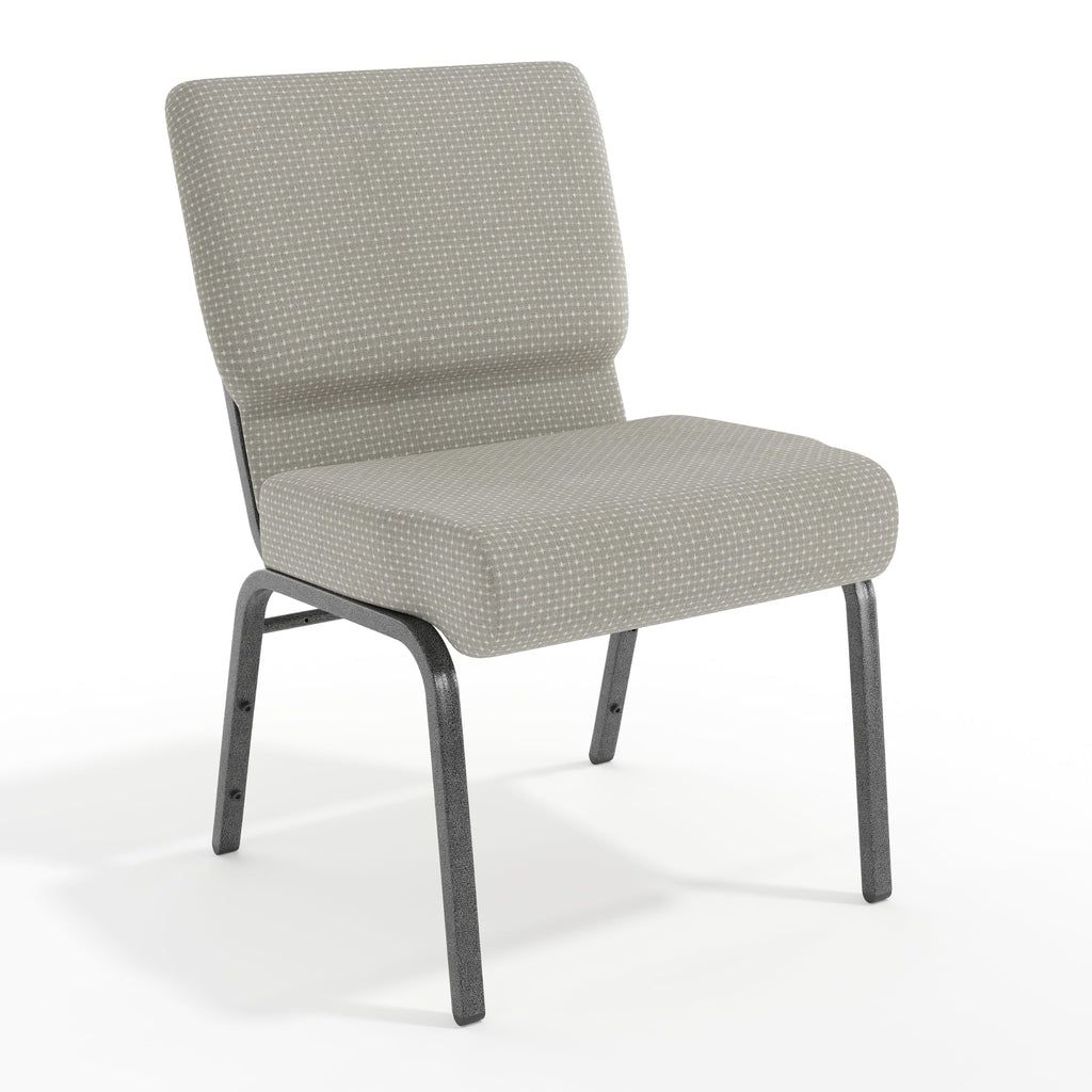 Emma + Oliver Gray Dot Fabric 21" W Stacking Church Chair, 21.25"W x 25"D x 33"H, Gray Dot Fabric/silver Vein Frame