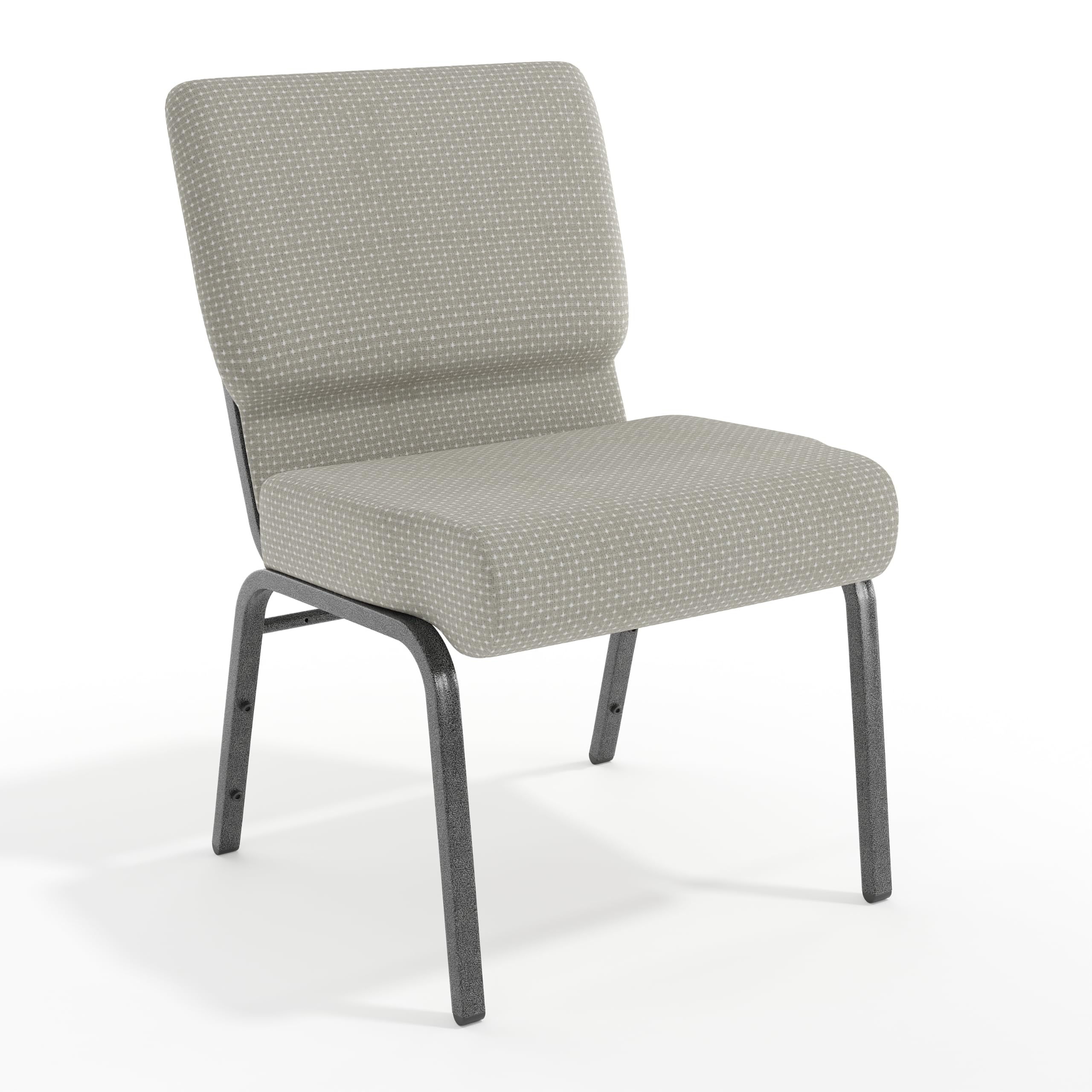 Emma + Oliver Gray Dot Fabric 21" W Stacking Church Chair, 21.25"W x 25"D x 33"H, Gray Dot Fabric/silver Vein Frame