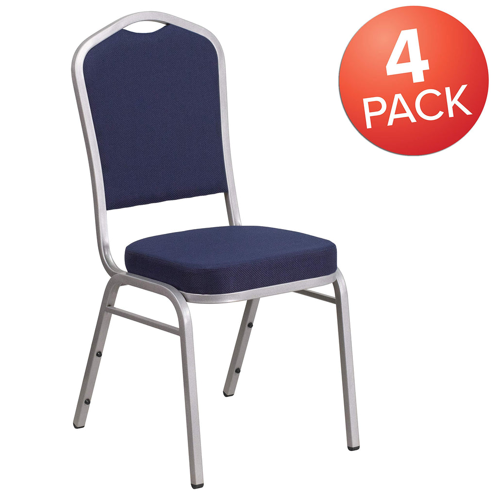 Flash Furniture Hercules Crown Back Stackable Banquet Chair, Silver, 4-pack, Set of 4, Navy Fabric/silver Frame
