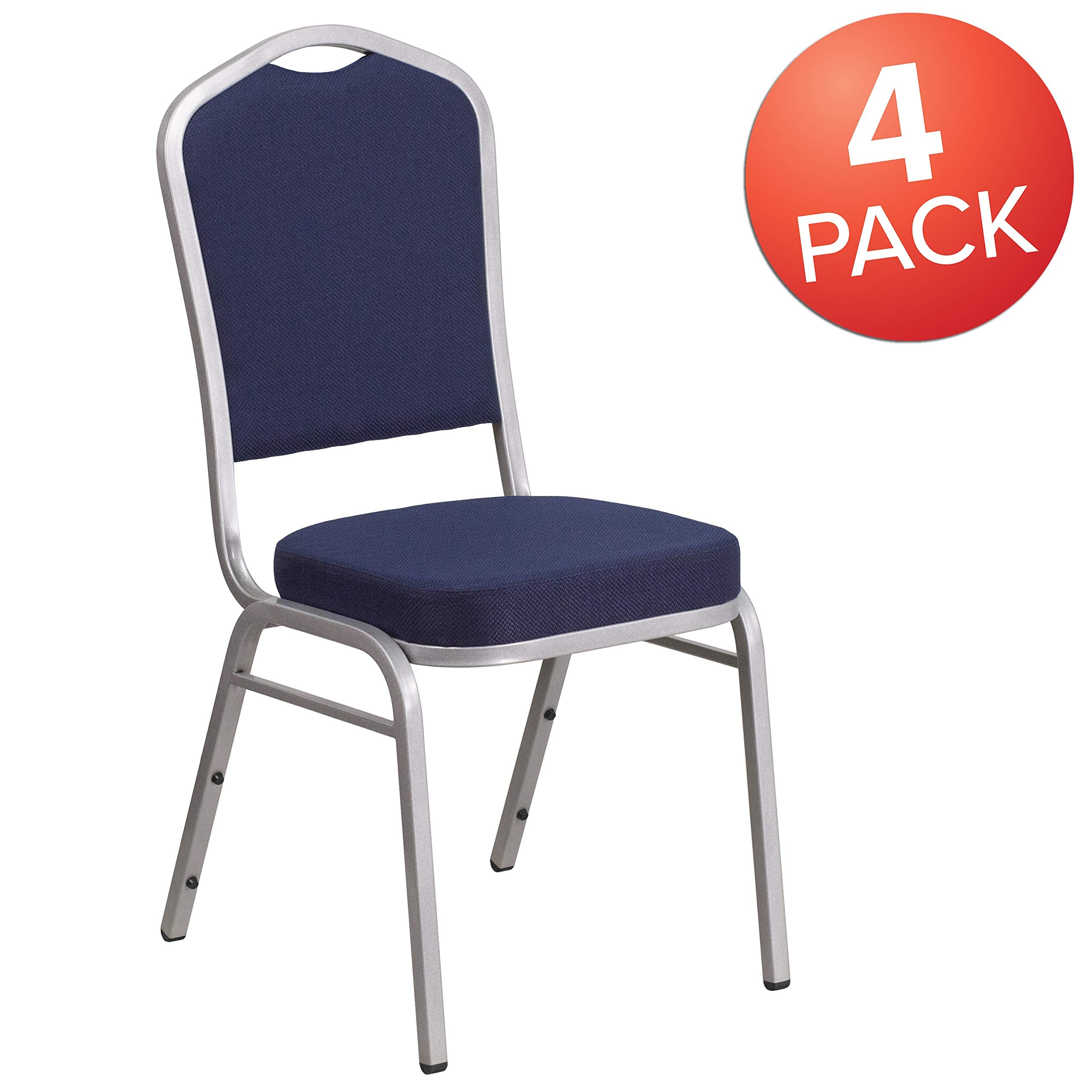 Flash Furniture Hercules Crown Back Stackable Banquet Chair, Silver, 4-pack, Set of 4, Navy Fabric/silver Frame