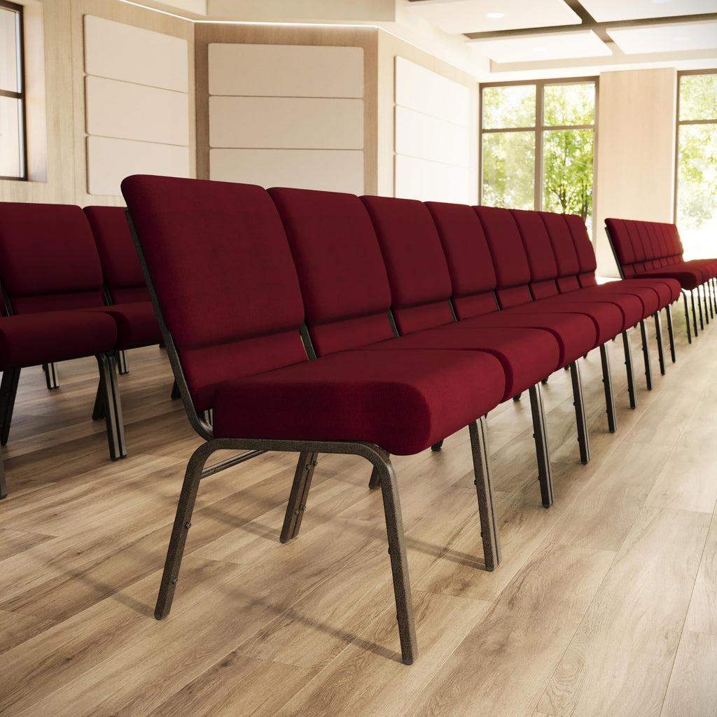 Flash Furniture 4 Pack Hercules Series 21''w Stacking Church Chair in Burgundy Fabric - Gold Vein Frame, Set of 4, Burgundy Fabric/gold Vein