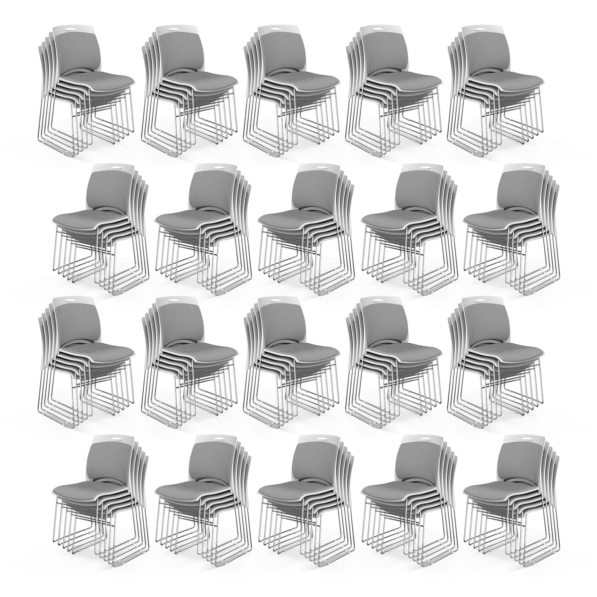 Vingli Stackable Chairs Set of 100, Stacking Office Chairs with Metal Sled Base, Ergonomic Plastic Padded Seat & Back, Capacity 350lbs,