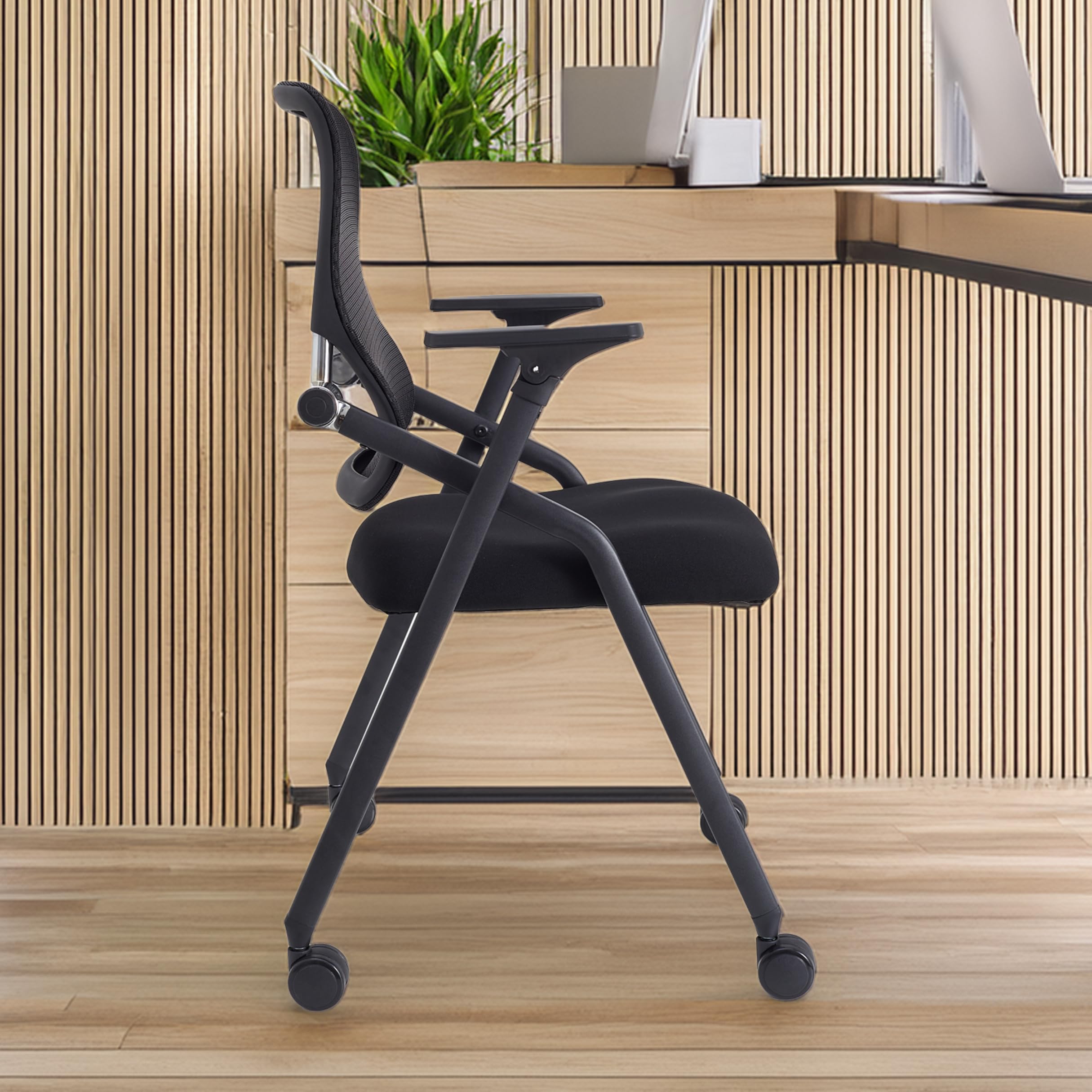 Brobriyo Pro, Stackable & Foldable Conference Room Chairs with 2x Thick Cushion, Lumbar Support, Armrest - Mesh Bouncing Back for Office