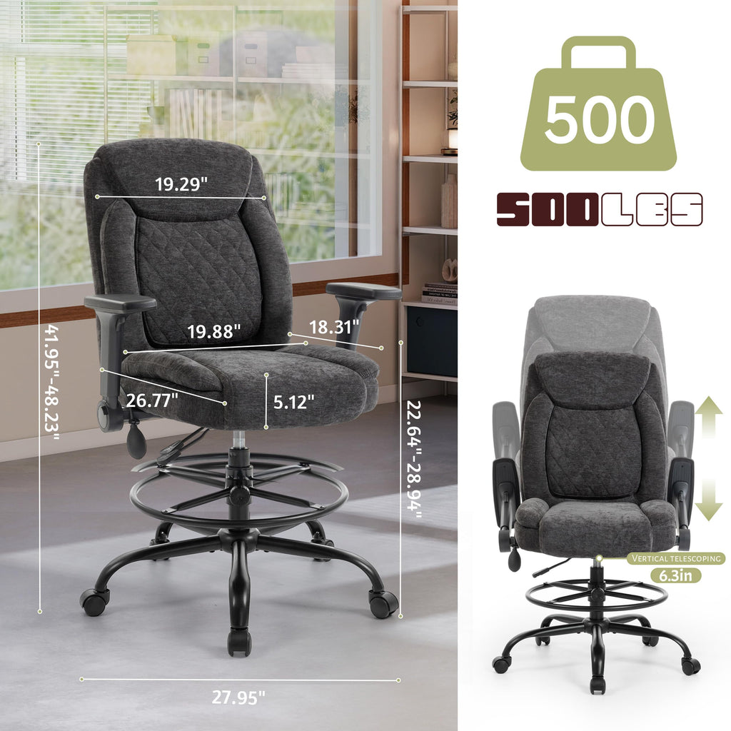 Drafting Chair,executive Tall Office Chair Flip-up Armrests for Counter Height Desk Drawing Use,high Task Chair with Adjustable Foot Ring