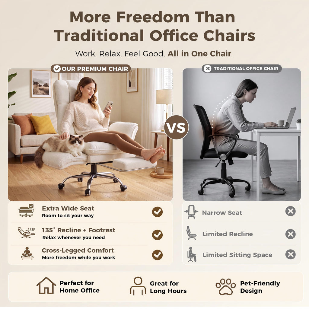 Big and Tall Office Chair, Flip Armrests for Pets & Cross Legged Sitting, 34" W x 26.8" D x 48.3" H, White